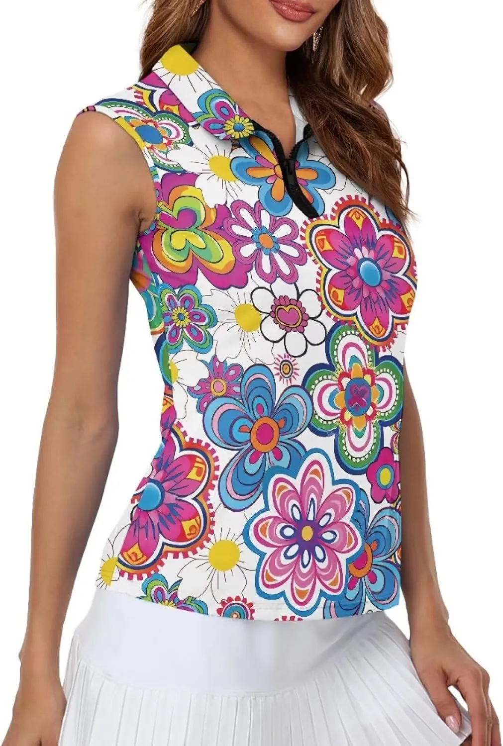 Biyejit Sleeveless Golf Shirts for Women Lightweight Casual V Neck 1/4 Zip Up Tank Top Tennis Shirts for Women Plus Size