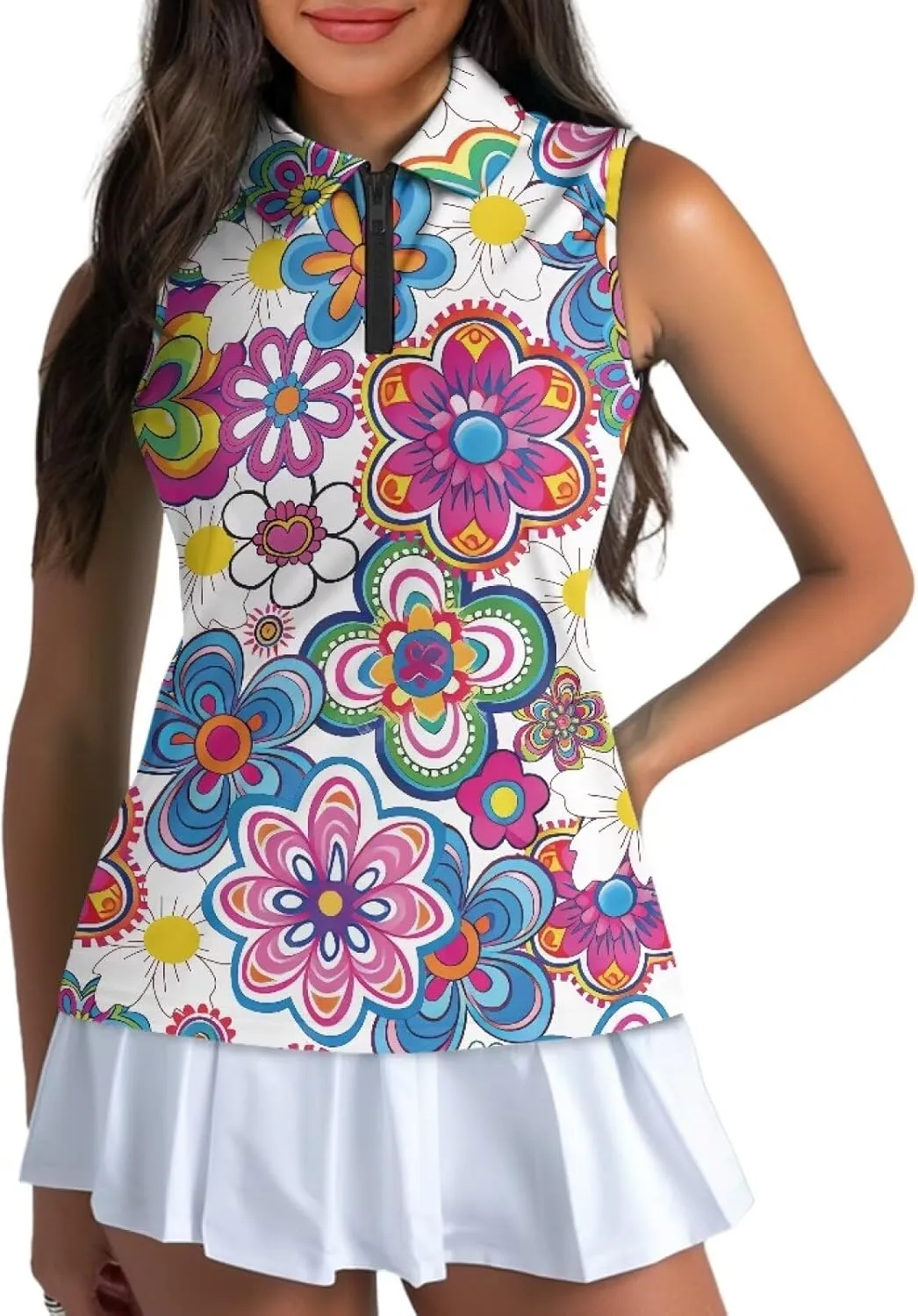 Biyejit Sleeveless Golf Shirts for Women Lightweight Casual V Neck 1/4 Zip Up Tank Top Tennis Shirts for Women Plus Size
