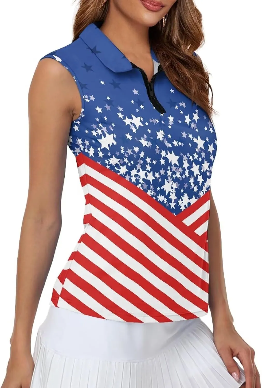 Biyejit Sleeveless Golf Shirts for Women Lightweight Casual V Neck 1/4 Zip Up Tank Top Tennis Shirts for Women Plus Size