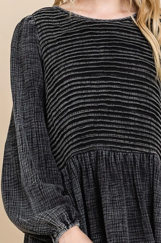 Black Front Pintuck Cotton Midi Dress