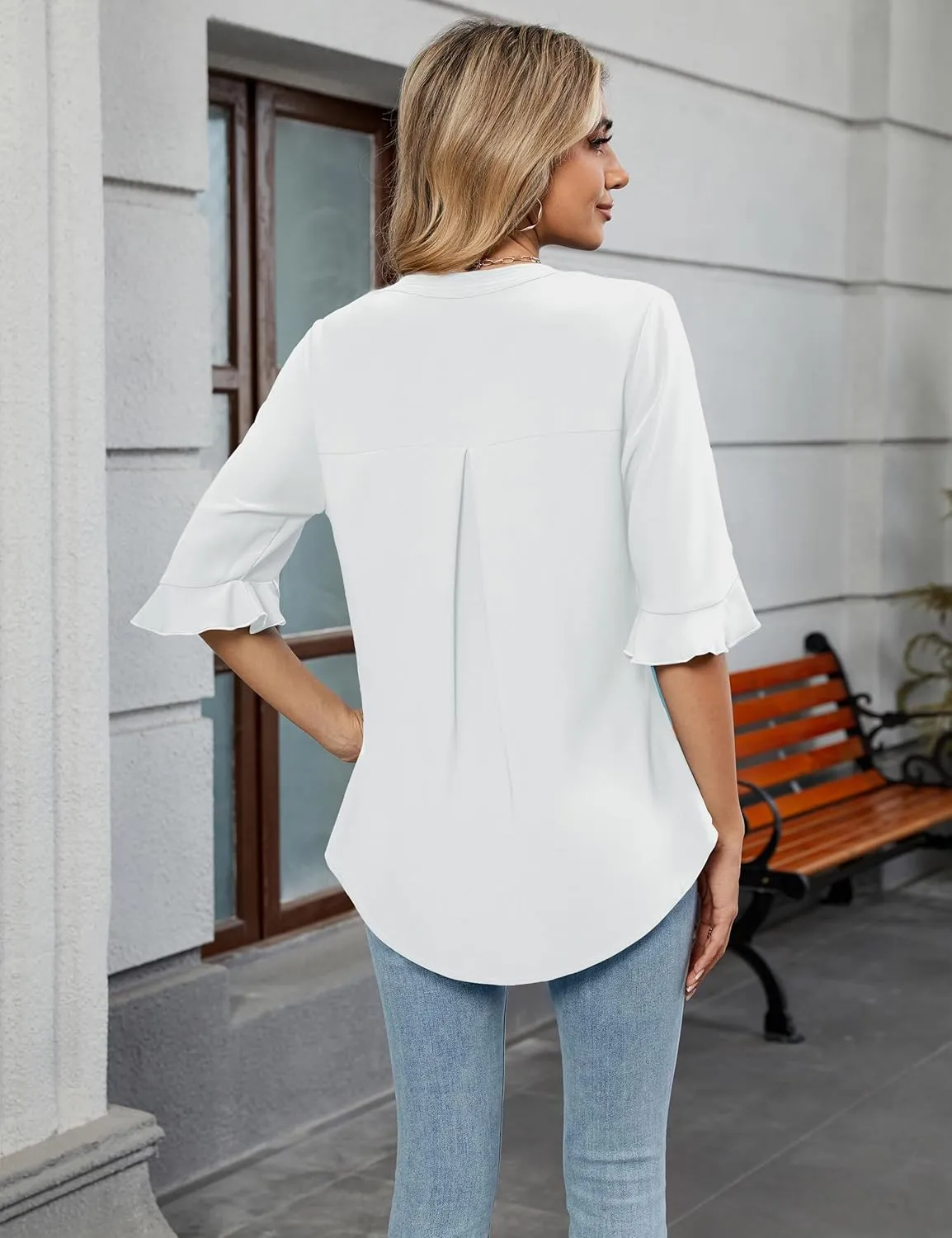 Blooming Jelly Women's Dressy Casual Blouses Business Work Tops Summer Tunic 3/4 Length Sleeve V Neck Shirts Trend Outfits