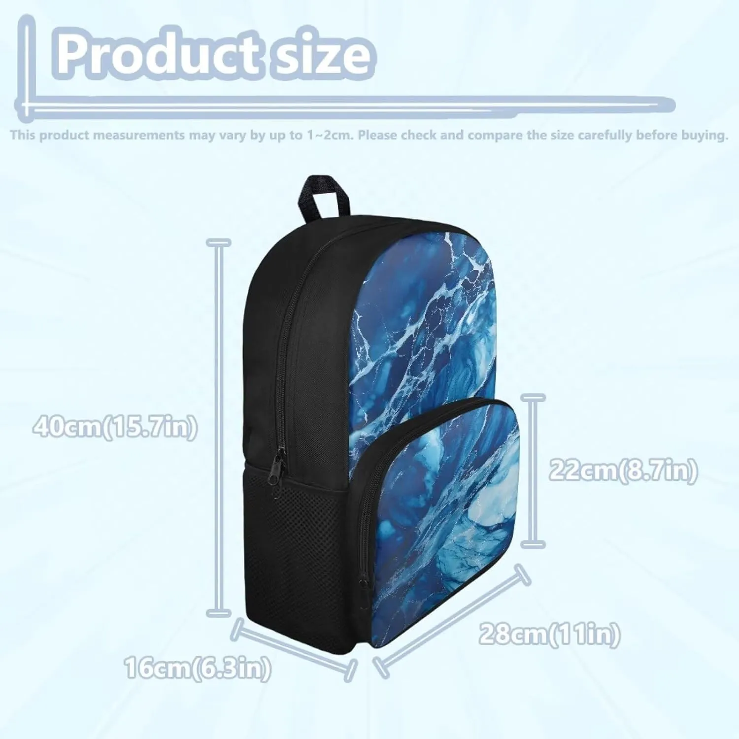 Blue Marble Texture Kids Backpack for Girls Boys School Bag School Backpack for Girls Teen Casual Lightweight Satchel with Bottle Pocket for School Travel Outdoor Anti-Theft Back Pack