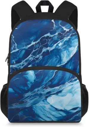 Blue Marble Texture Kids Backpack for Girls Boys School Bag School Backpack for Girls Teen Casual Lightweight Satchel with Bottle Pocket for School Travel Outdoor Anti-Theft Back Pack