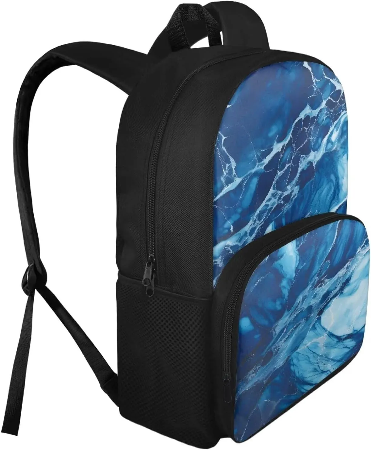 Blue Marble Texture Kids Backpack for Girls Boys School Bag School Backpack for Girls Teen Casual Lightweight Satchel with Bottle Pocket for School Travel Outdoor Anti-Theft Back Pack