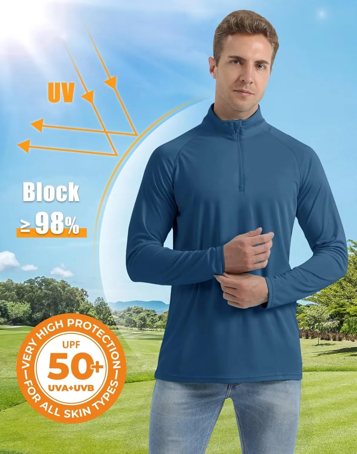 Boladeci Men's UPF 50  Sun Shirts 1/4 Zip Long Sleeve SPF UV Protection Lightweight Quick Dry Quarter Zip Golf Shirts