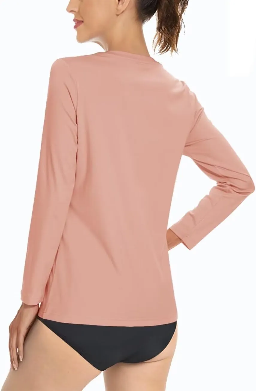 Boladeci Women's UPF 50  Sun Shirts V Neck Long Sleeve Summer Tops Quick Dry UV Protection Rash Guard Swim T-Shirts