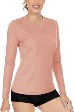 Boladeci Women's UPF 50  Sun Shirts V Neck Long Sleeve Summer Tops Quick Dry UV Protection Rash Guard Swim T-Shirts
