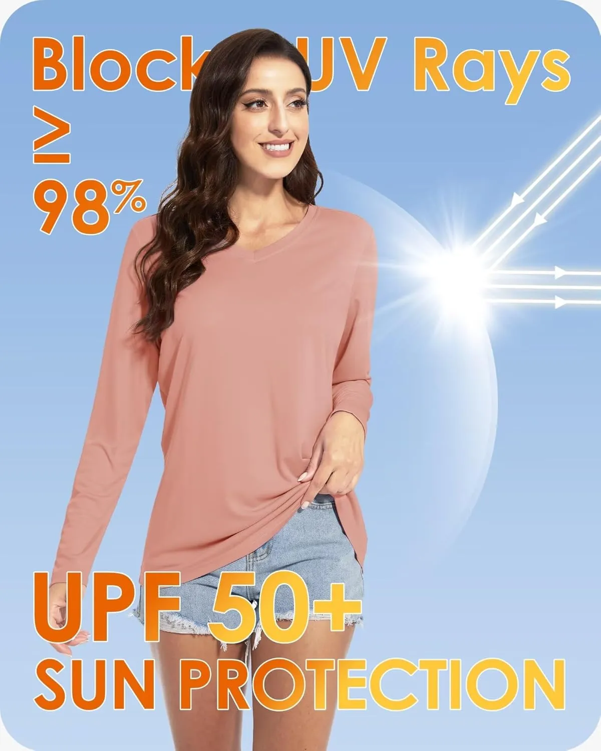 Boladeci Women's UPF 50  Sun Shirts V Neck Long Sleeve Summer Tops Quick Dry UV Protection Rash Guard Swim T-Shirts