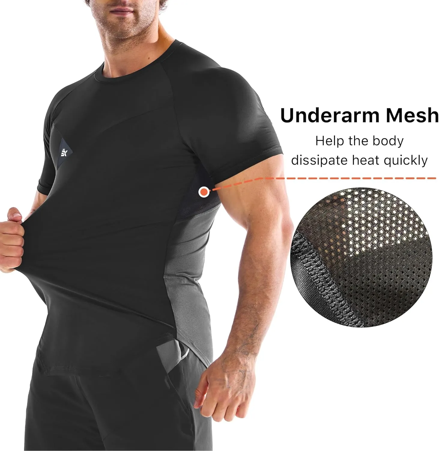 BROKIG 3 Pack Men's Irregular Muscle Gym Shirts Quick Dry Sun Protection Workout Athletic T Shirt Short Sleeve