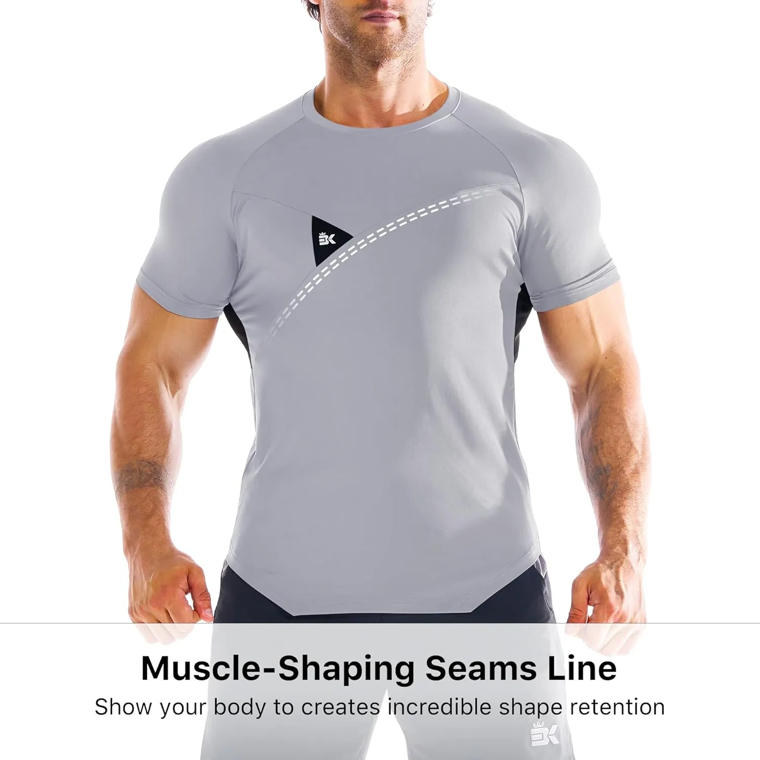 BROKIG 3 Pack Men's Irregular Muscle Gym Shirts Quick Dry Sun Protection Workout Athletic T Shirt Short Sleeve