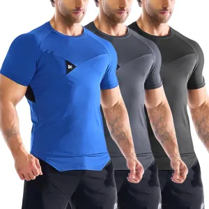 BROKIG 3 Pack Men's Irregular Muscle Gym Shirts Quick Dry Sun Protection Workout Athletic T Shirt Short Sleeve