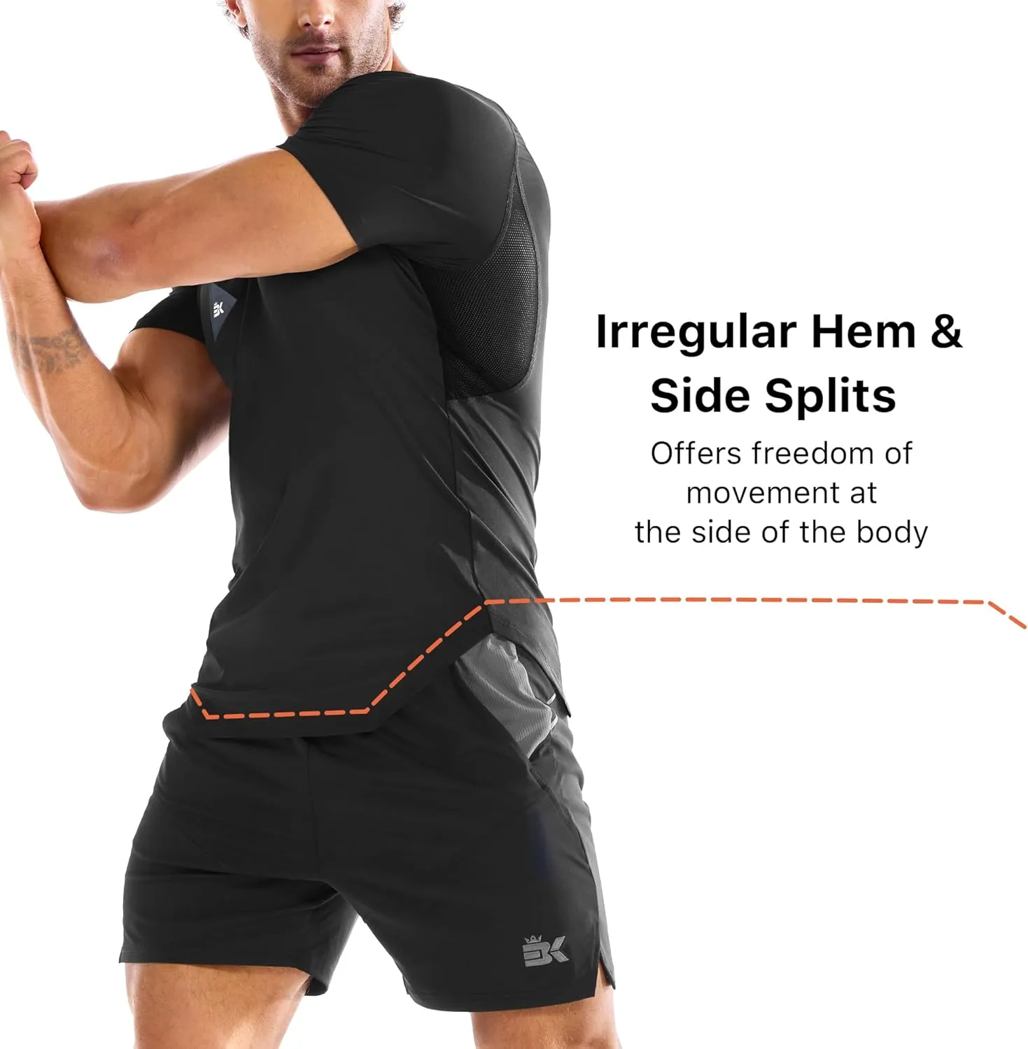 BROKIG 3 Pack Men's Irregular Muscle Gym Shirts Quick Dry Sun Protection Workout Athletic T Shirt Short Sleeve