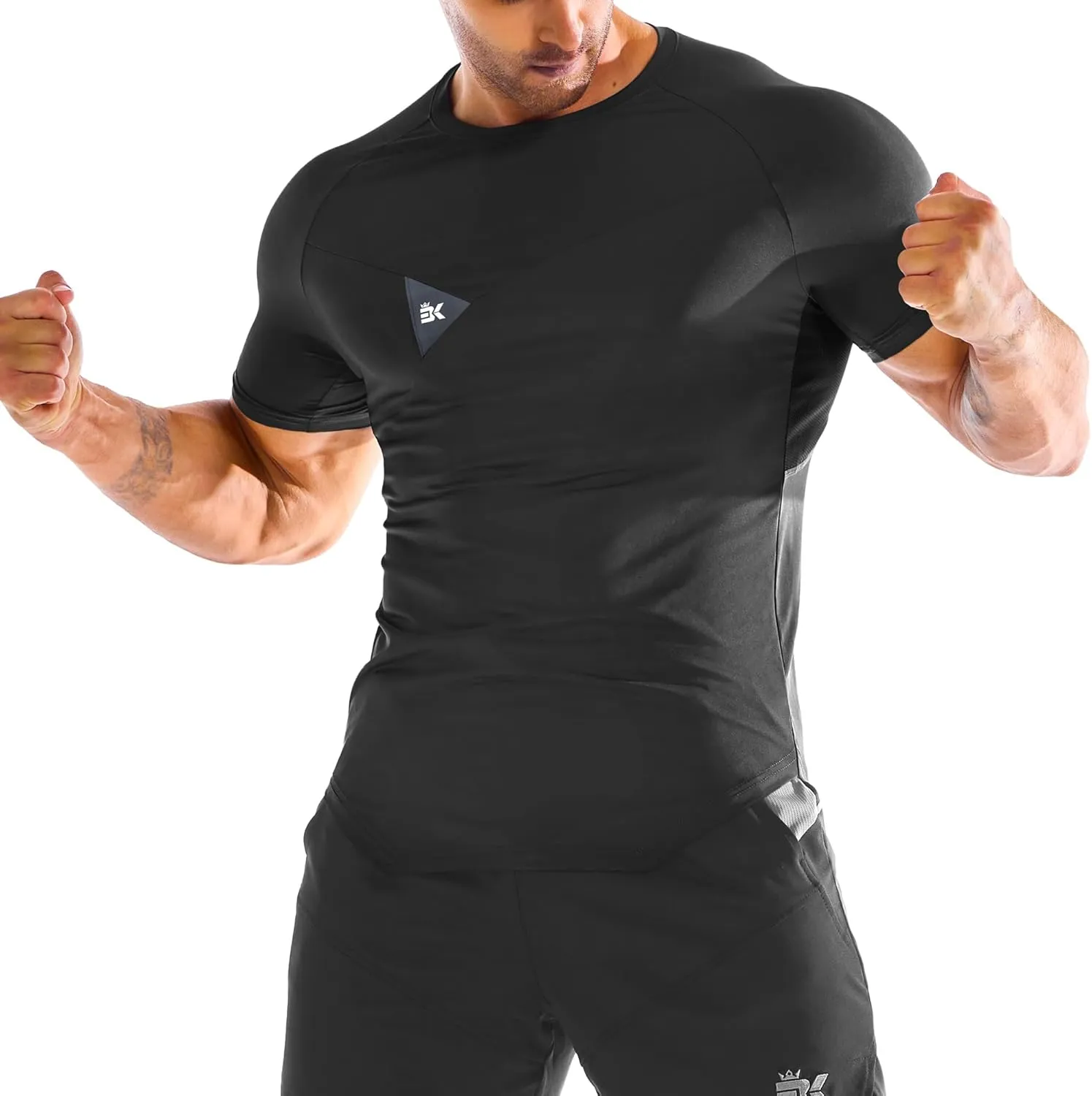 BROKIG 3 Pack Men's Irregular Muscle Gym Shirts Quick Dry Sun Protection Workout Athletic T Shirt Short Sleeve