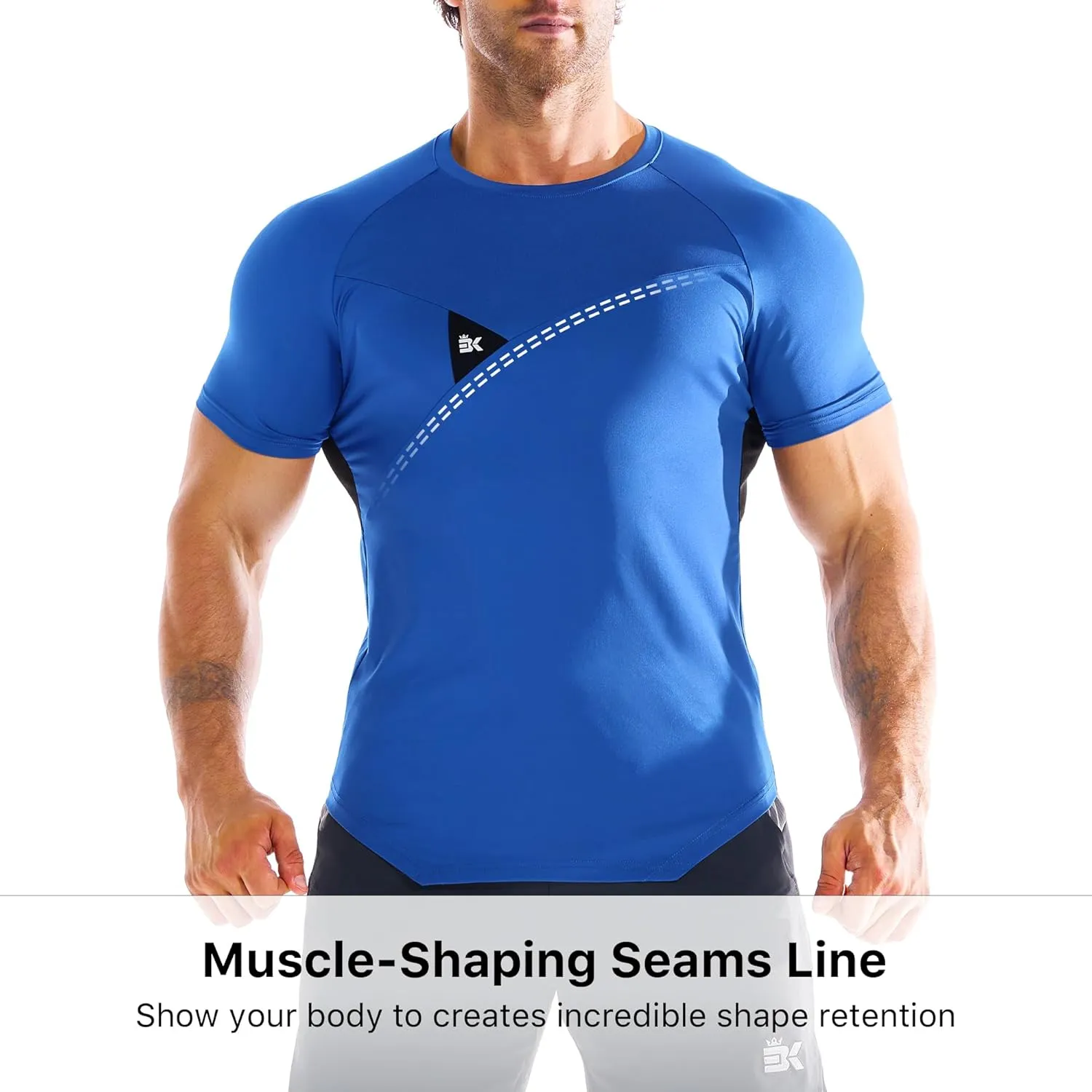 BROKIG 3 Pack Men's Irregular Muscle Gym Shirts Quick Dry Sun Protection Workout Athletic T Shirt Short Sleeve