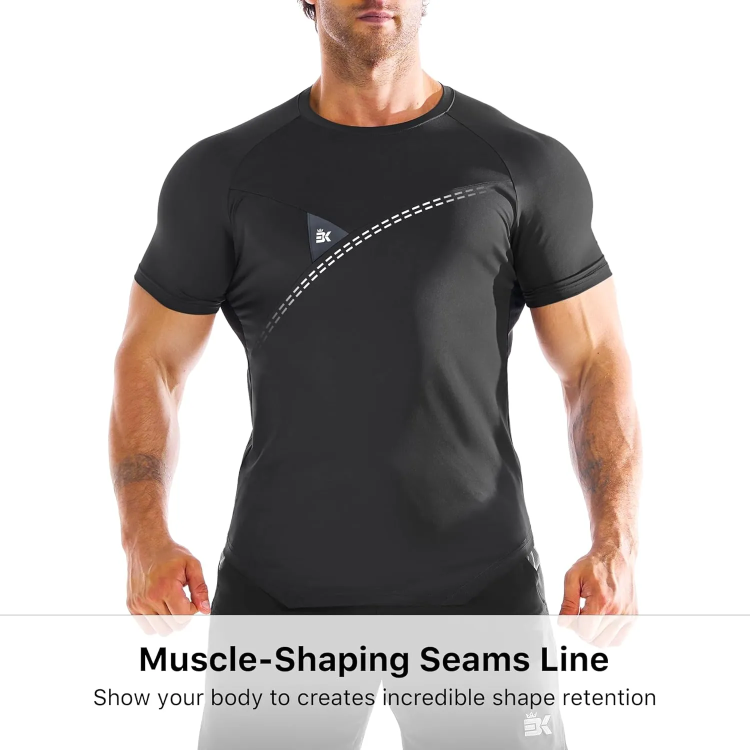 BROKIG 3 Pack Men's Irregular Muscle Gym Shirts Quick Dry Sun Protection Workout Athletic T Shirt Short Sleeve