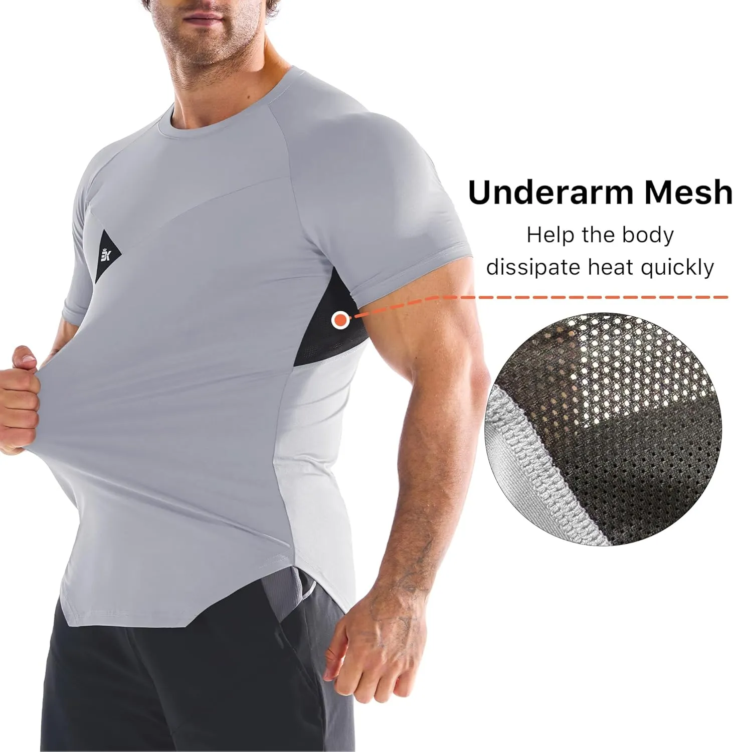 BROKIG 3 Pack Men's Irregular Muscle Gym Shirts Quick Dry Sun Protection Workout Athletic T Shirt Short Sleeve
