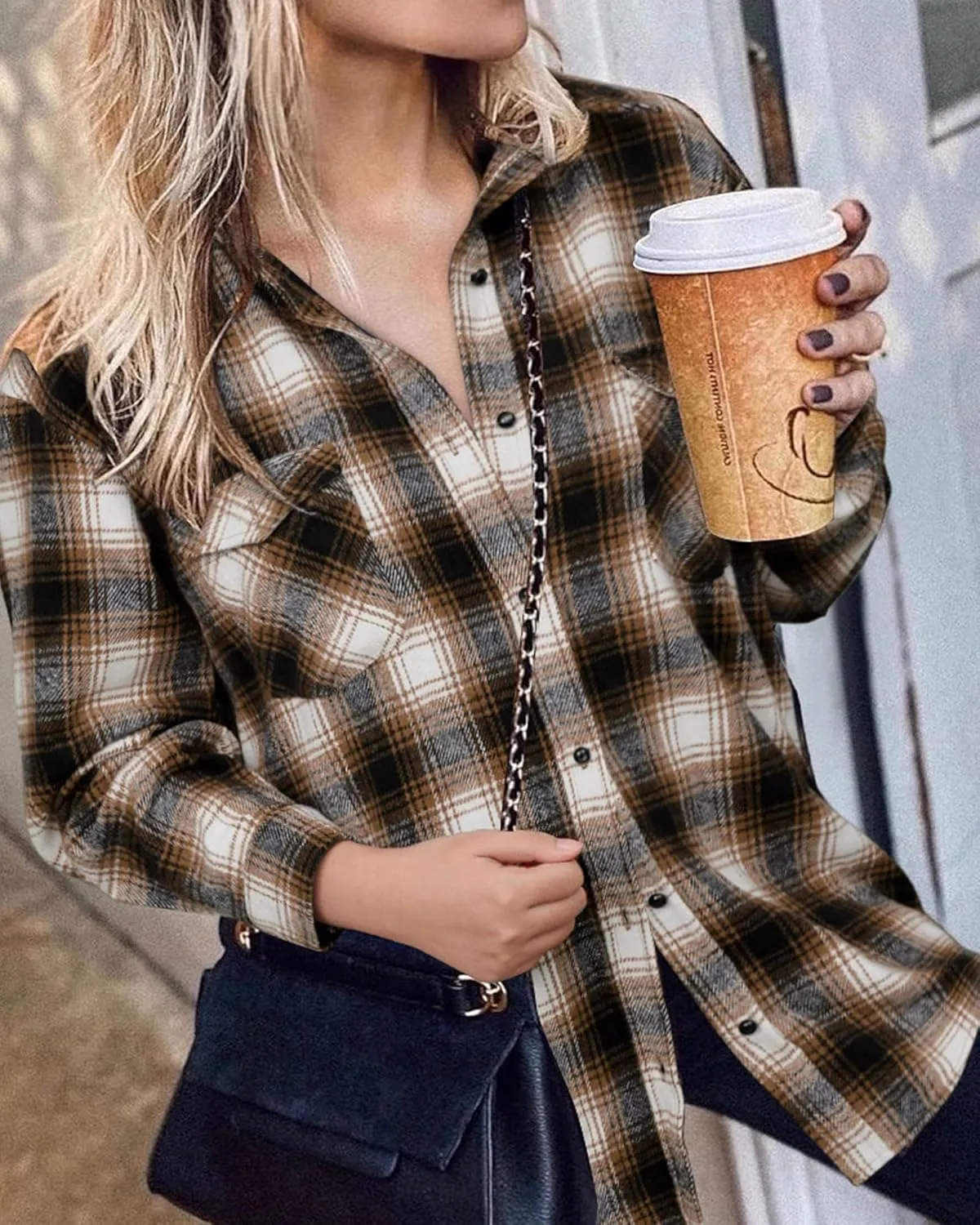 BTFBM Womens Plaid Jacket Long Sleeve Button Down Casual Flannel Shacket Shirts Loose Fall Spring Blouses Tops 2025