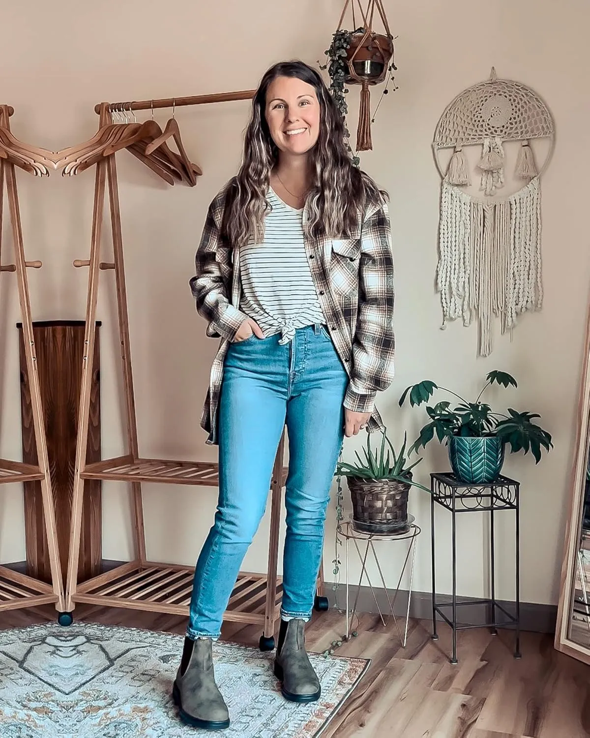 BTFBM Womens Plaid Jacket Long Sleeve Button Down Casual Flannel Shacket Shirts Loose Fall Spring Blouses Tops 2025