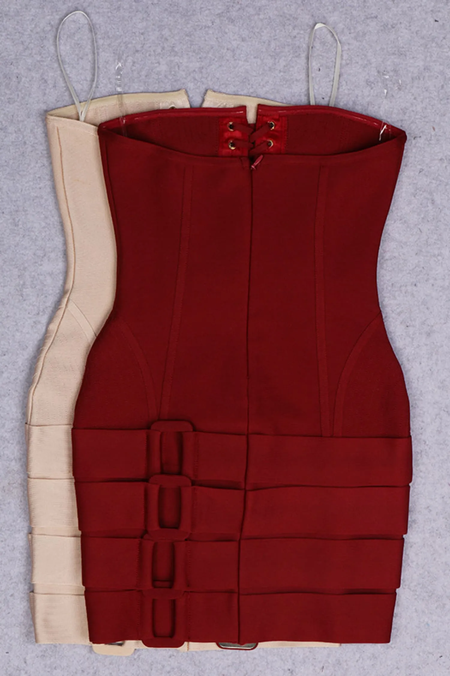 Burgundy Lace-up Bustier Mini Dress