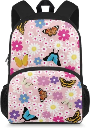 Butterfly Daisy Girls Cute Schoolbag Bookbag for Elementary School Backpack for Teenagers Large Casual Daypacks Rucksack for Middle School Kids Backpack Lightweight Laptop Bag for College