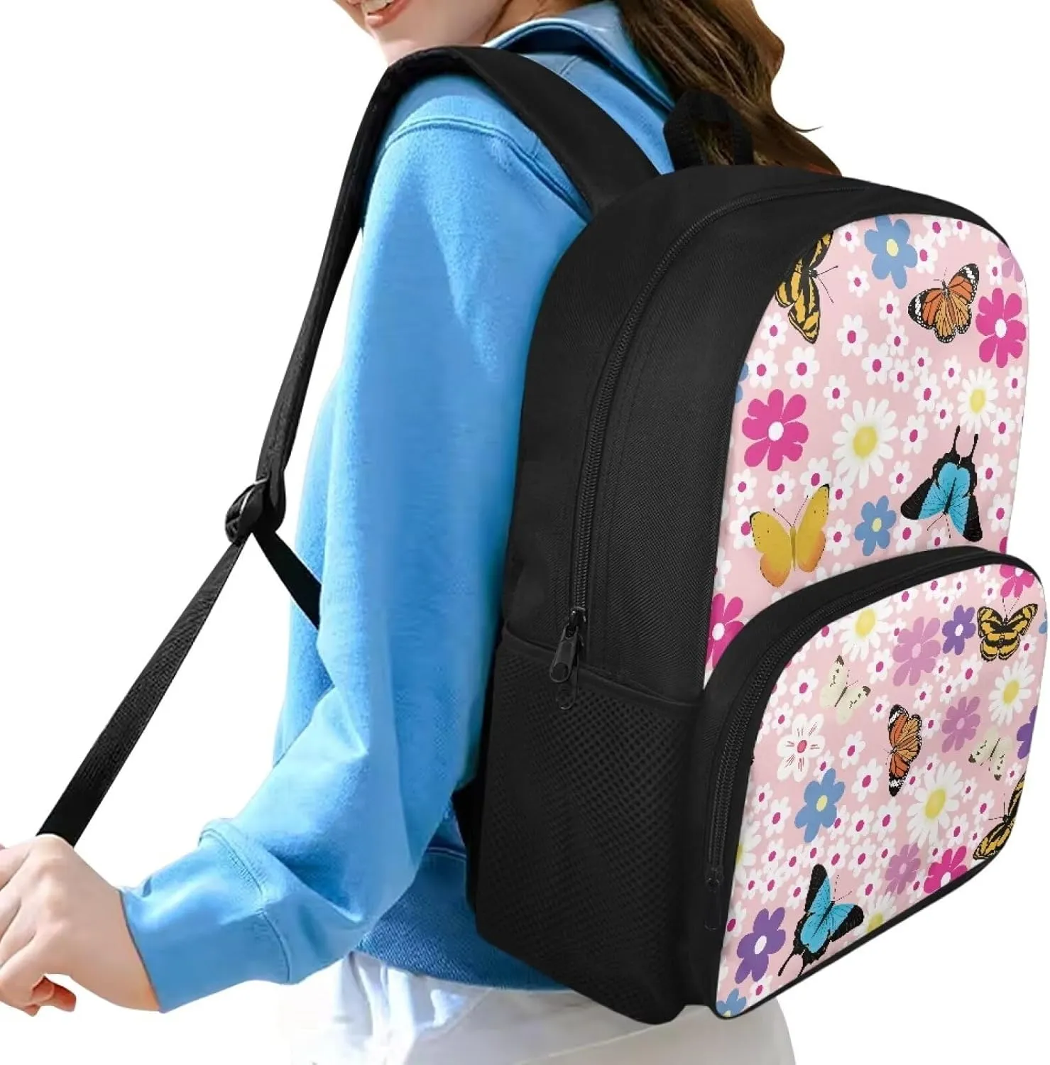 Butterfly Daisy Girls Cute Schoolbag Bookbag for Elementary School Backpack for Teenagers Large Casual Daypacks Rucksack for Middle School Kids Backpack Lightweight Laptop Bag for College