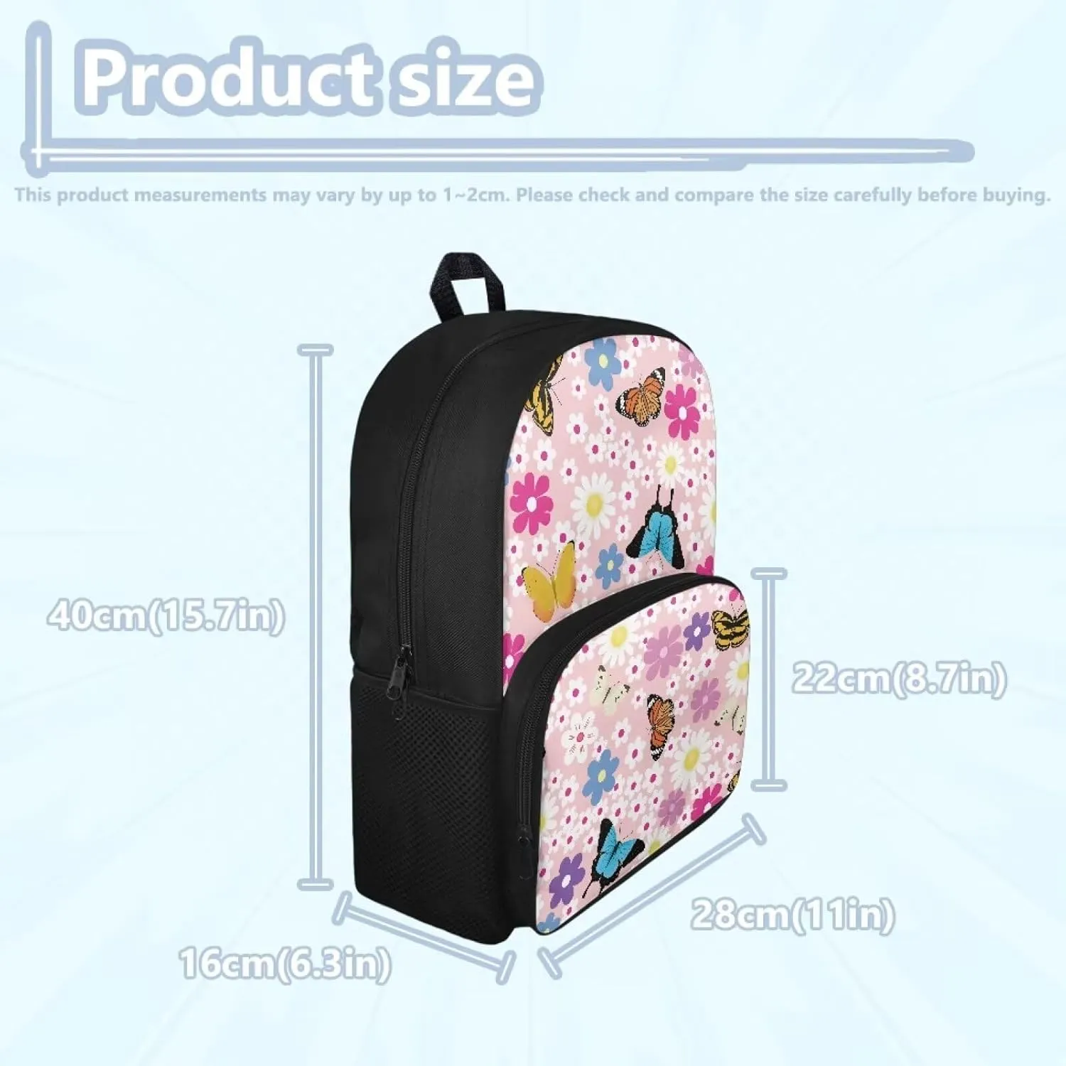 Butterfly Daisy Girls Cute Schoolbag Bookbag for Elementary School Backpack for Teenagers Large Casual Daypacks Rucksack for Middle School Kids Backpack Lightweight Laptop Bag for College
