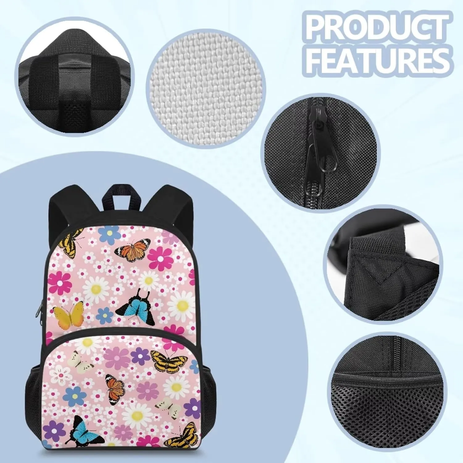 Butterfly Daisy Girls Cute Schoolbag Bookbag for Elementary School Backpack for Teenagers Large Casual Daypacks Rucksack for Middle School Kids Backpack Lightweight Laptop Bag for College