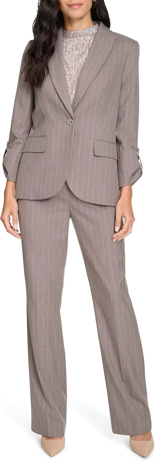 Calvin Klein Women's 3/4 Ruched Sleeve One Button Blazer
