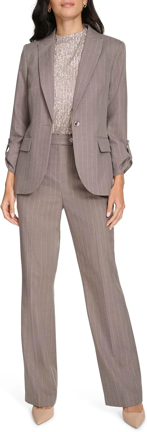 Calvin Klein Women's 3/4 Ruched Sleeve One Button Blazer