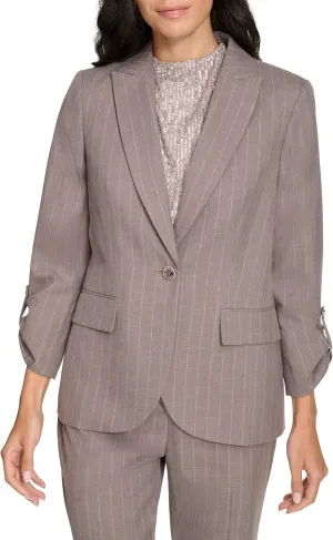 Calvin Klein Women's 3/4 Ruched Sleeve One Button Blazer