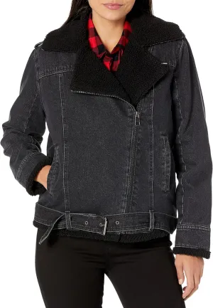 Calvin Klein Women's Oversized Belted Moto with Sherpa