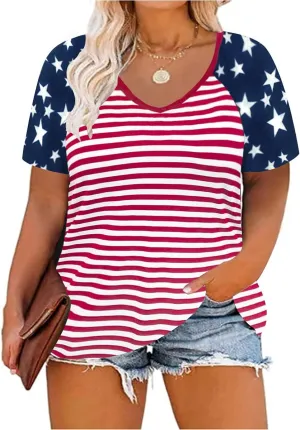 CARCOS Plus Size Tops for Women Button Up Henley Shirts Short Sleeve Summer T-Shirts V/Crewneck Casual Trendy Tunics XL-5XL