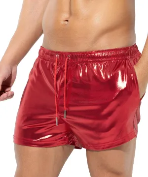 Casey Kevin Men's Holographic Metallic Short Sparkly Shiny Short Pants Rave Outfit Hot Shorts with Pockets and Drawstrings