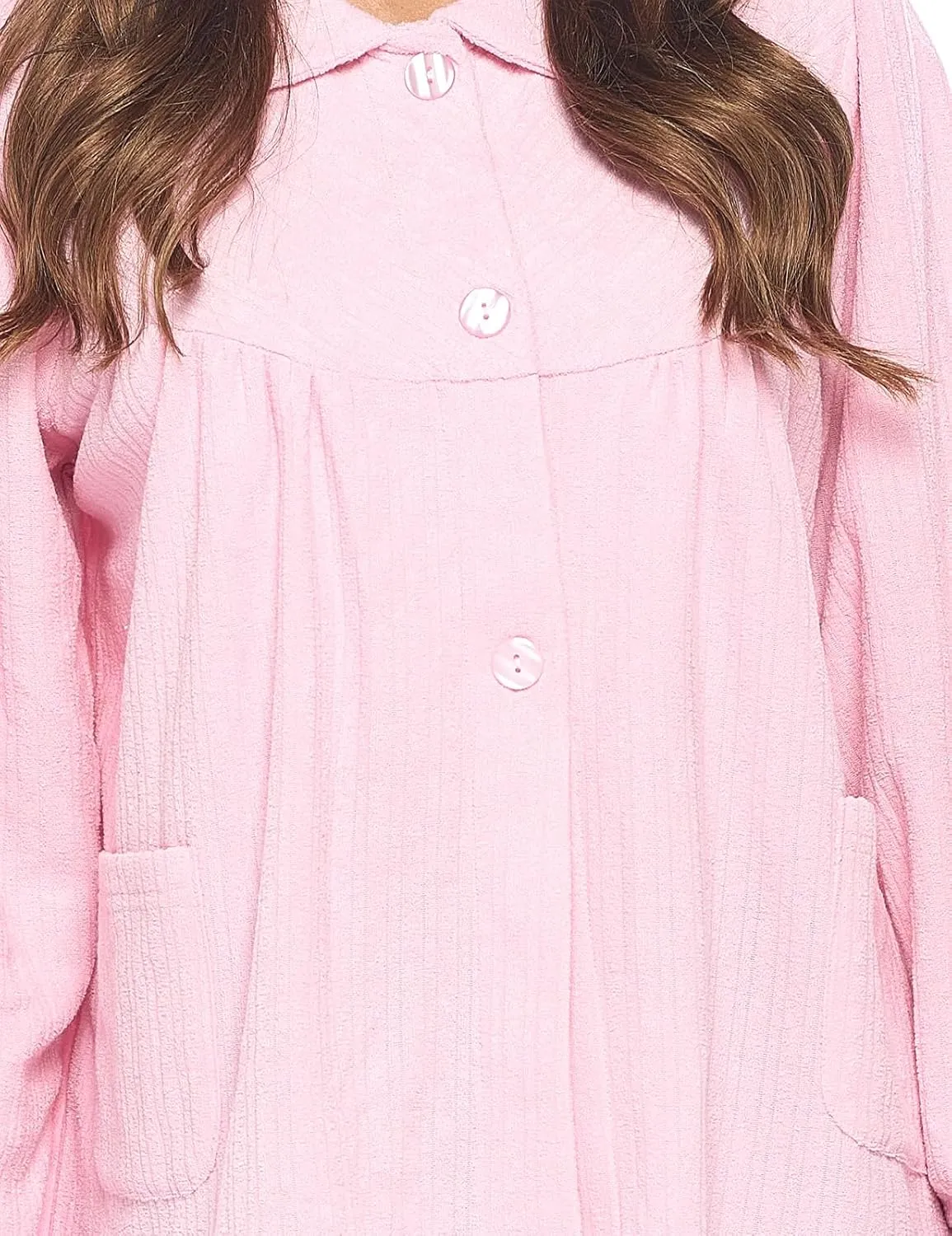 Casual Nights Women's Chenille Bed Jacket, Button Front Long Sleeve Sleep Top with Pockets