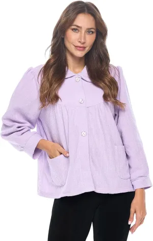 Casual Nights Women's Chenille Bed Jacket, Button Front Long Sleeve Sleep Top with Pockets