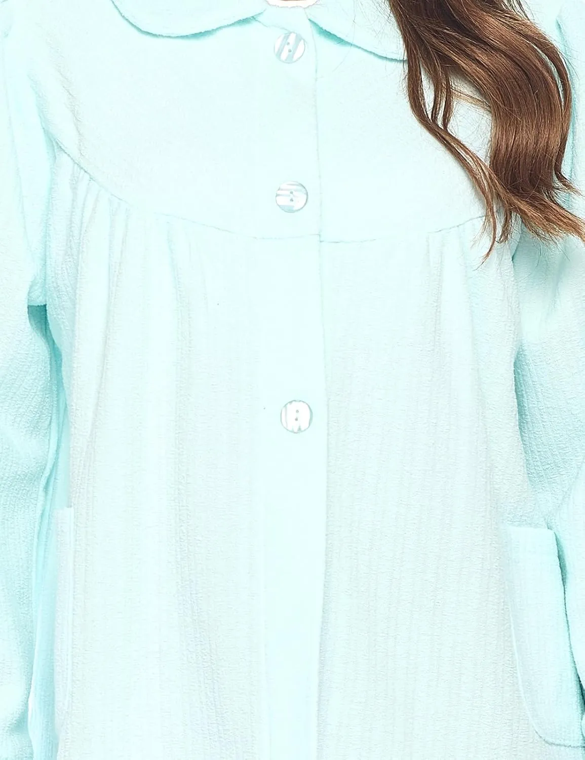 Casual Nights Women's Chenille Bed Jacket, Button Front Long Sleeve Sleep Top with Pockets