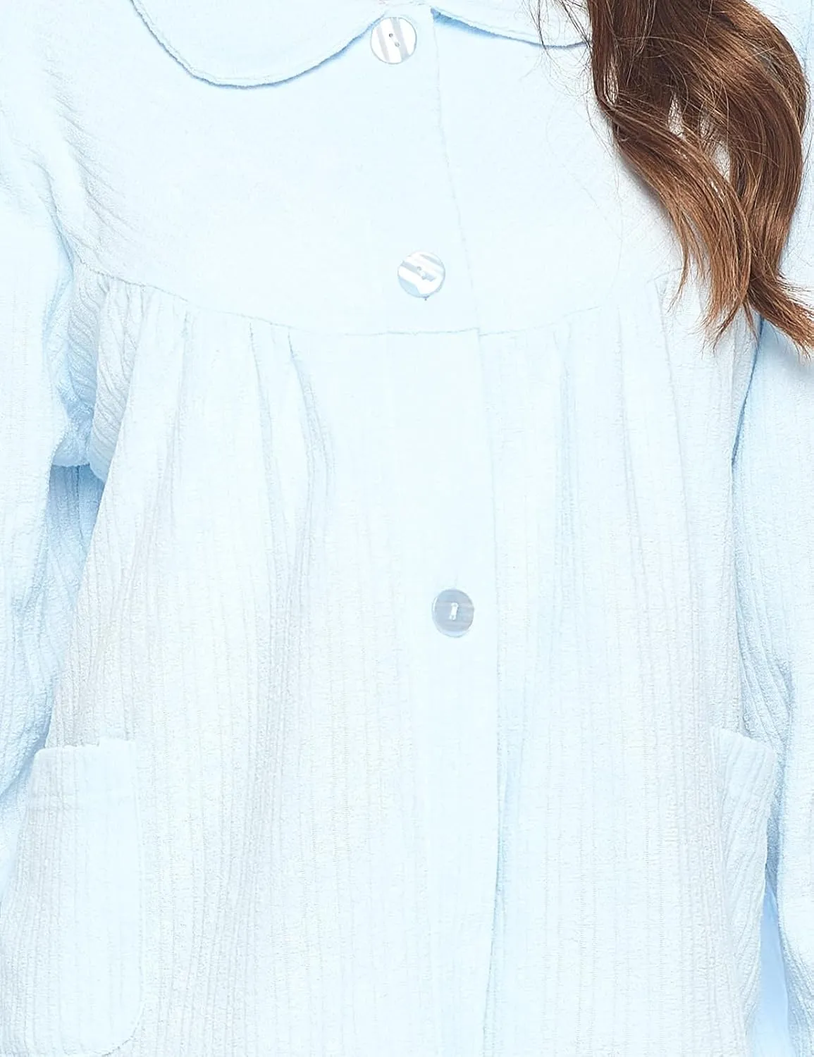 Casual Nights Women's Chenille Bed Jacket, Button Front Long Sleeve Sleep Top with Pockets