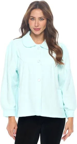Casual Nights Women's Chenille Bed Jacket, Button Front Long Sleeve Sleep Top with Pockets