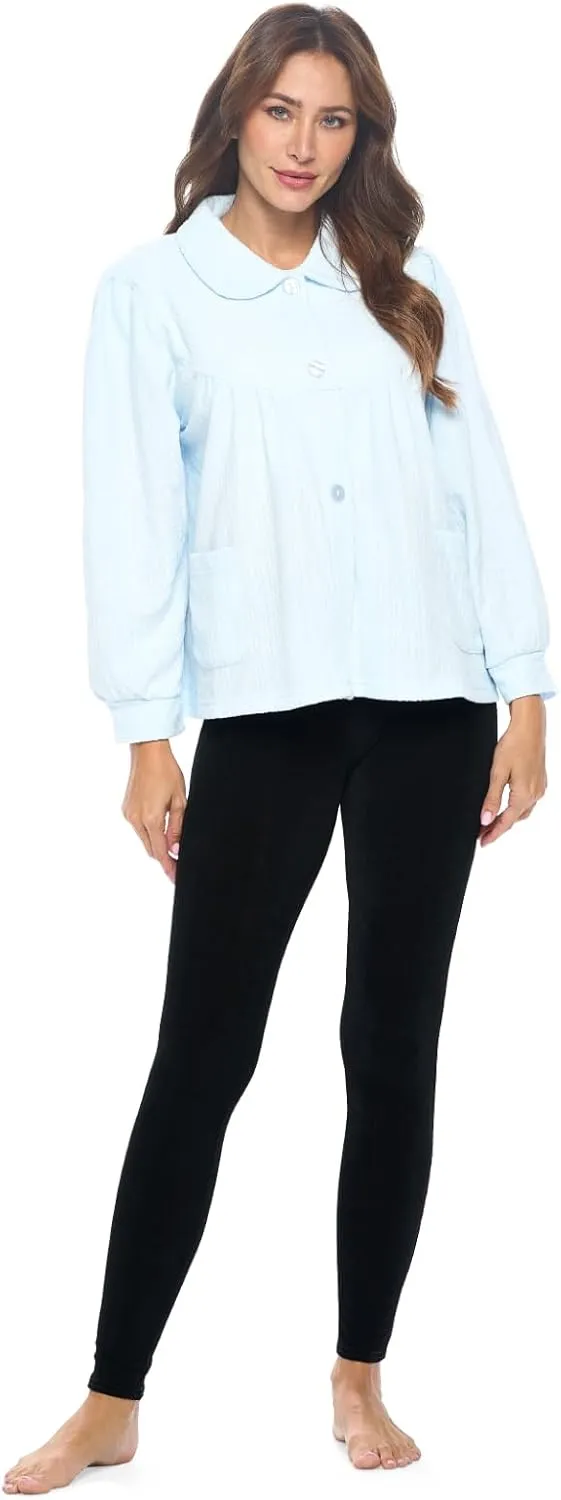 Casual Nights Women's Chenille Bed Jacket, Button Front Long Sleeve Sleep Top with Pockets
