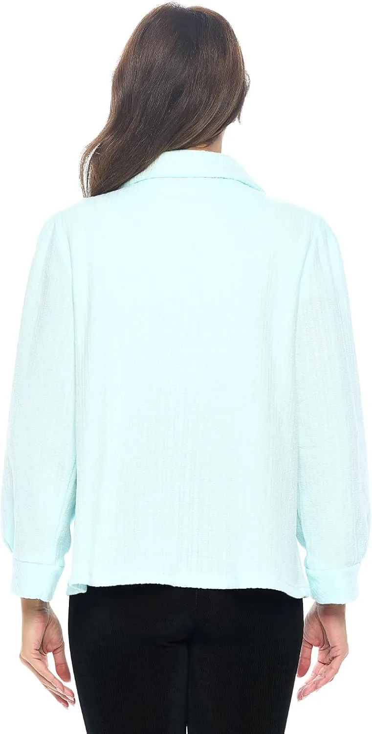 Casual Nights Women's Chenille Bed Jacket, Button Front Long Sleeve Sleep Top with Pockets