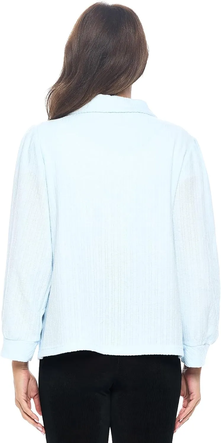 Casual Nights Women's Chenille Bed Jacket, Button Front Long Sleeve Sleep Top with Pockets