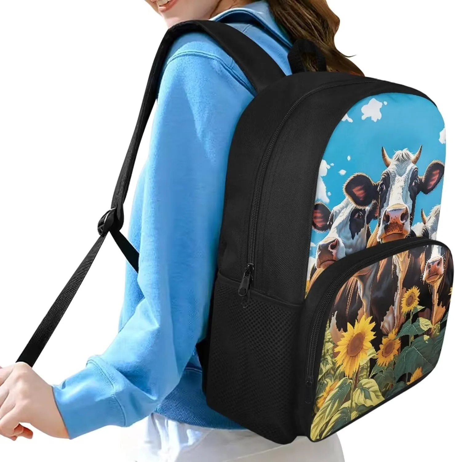 Cattle Backpack for Teenage Boys Sunflowers Kids Rucksack Lightweight School Bags Anti Theft Bookbags Soft Backing Adjust Strip Daypack Travel Back Bag for Elementary School