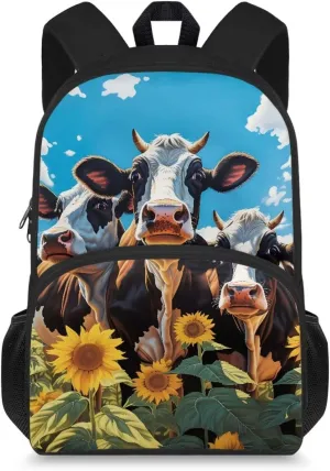 Cattle Backpack for Teenage Boys Sunflowers Kids Rucksack Lightweight School Bags Anti Theft Bookbags Soft Backing Adjust Strip Daypack Travel Back Bag for Elementary School