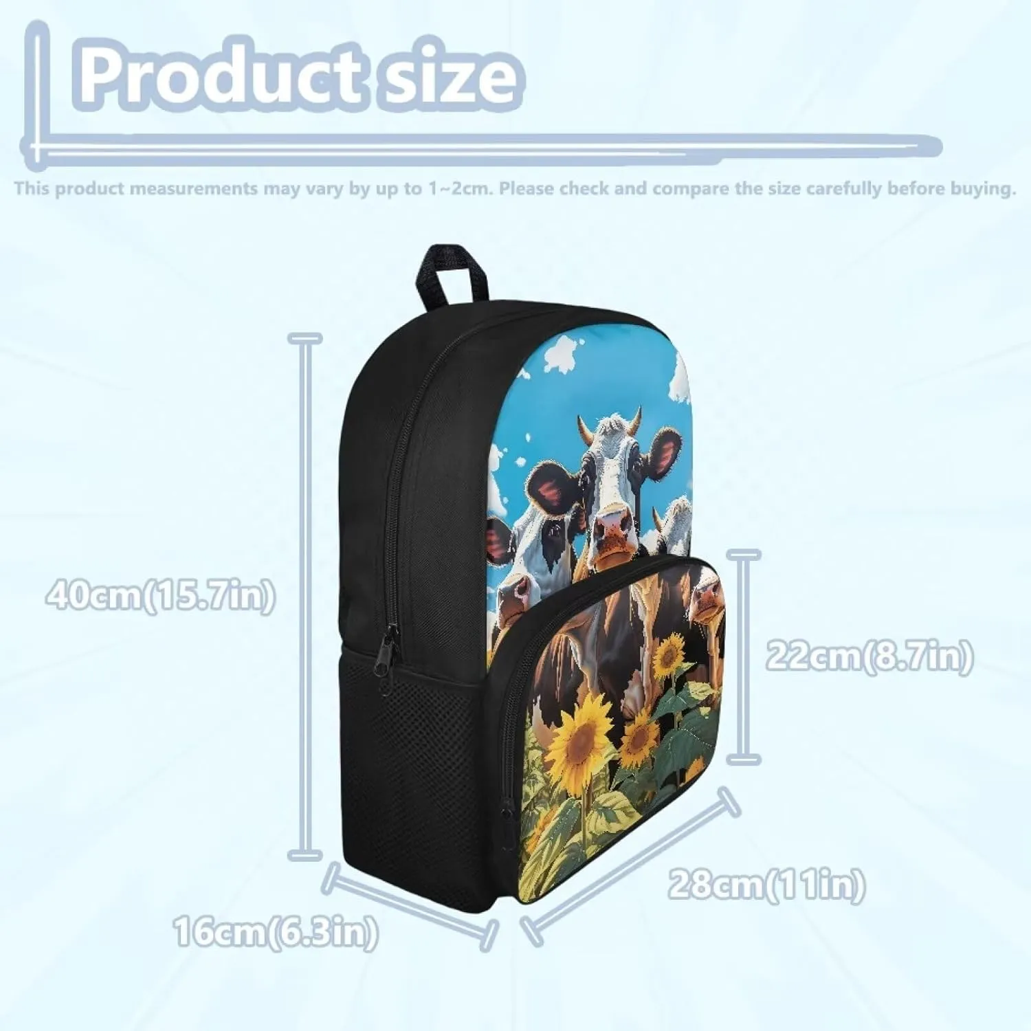 Cattle Backpack for Teenage Boys Sunflowers Kids Rucksack Lightweight School Bags Anti Theft Bookbags Soft Backing Adjust Strip Daypack Travel Back Bag for Elementary School