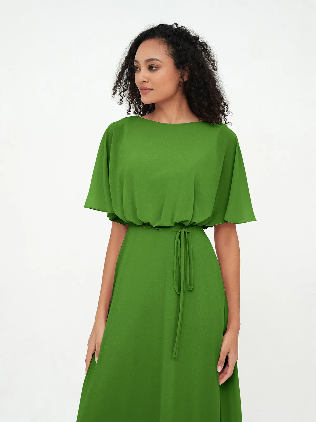Chiffon Full Length Bridesmaid Dresses with Wrap Moss