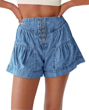 Cicy Bell Womens Summer Flowy Jean Shorts Button Up High Waisted Wide Leg Denim Skort with Pockets