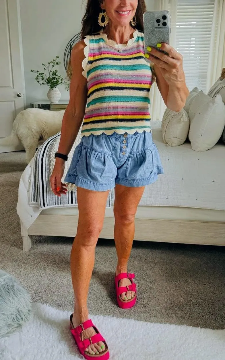 Cicy Bell Womens Summer Flowy Jean Shorts Button Up High Waisted Wide Leg Denim Skort with Pockets