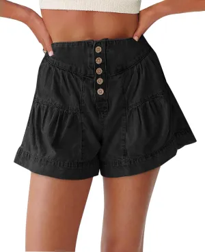 Cicy Bell Womens Summer Flowy Jean Shorts Button Up High Waisted Wide Leg Denim Skort with Pockets
