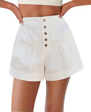 Cicy Bell Womens Summer Flowy Jean Shorts Button Up High Waisted Wide Leg Denim Skort with Pockets