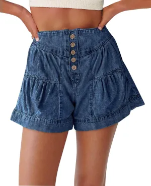 Cicy Bell Womens Summer Flowy Jean Shorts Button Up High Waisted Wide Leg Denim Skort with Pockets